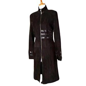 Vintage Silvano Suede & Python-Embossed Leather Coat – 90s/00s Tailored Zip, M
